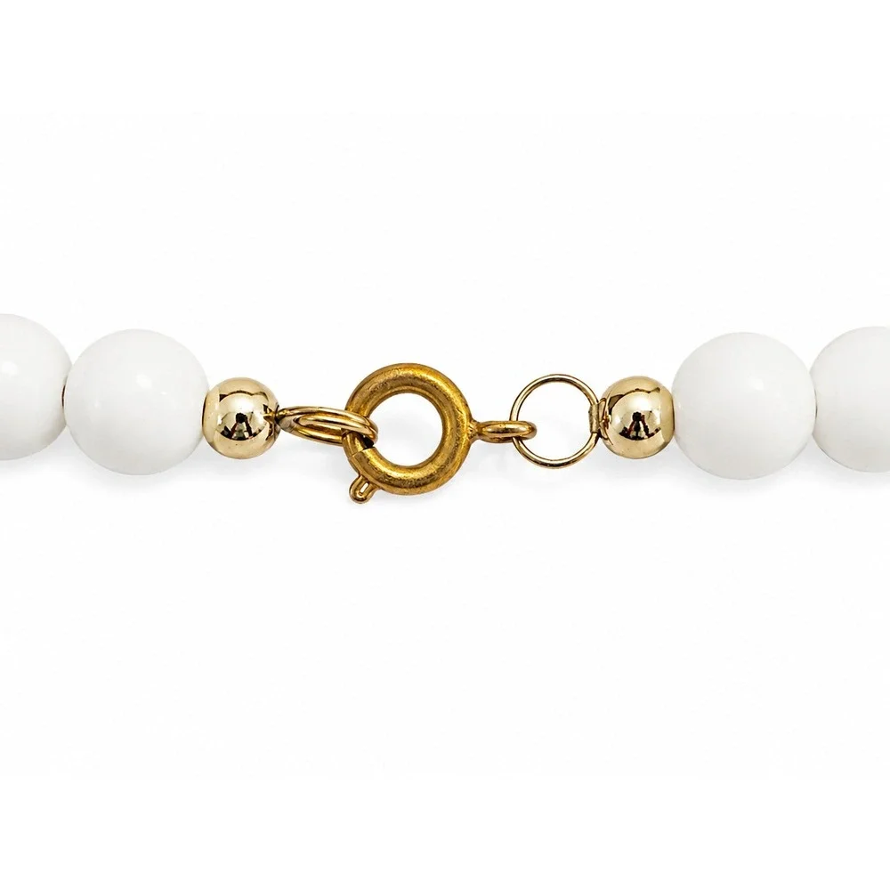 Vintage White Beaded Enamel Statement Necklace – Gold Tone Modernist Pendant